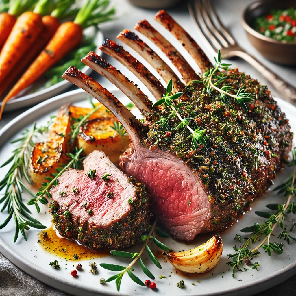 Herb-Crusted Rack of Lamb: A Perfect Pairing with Baked Carrots